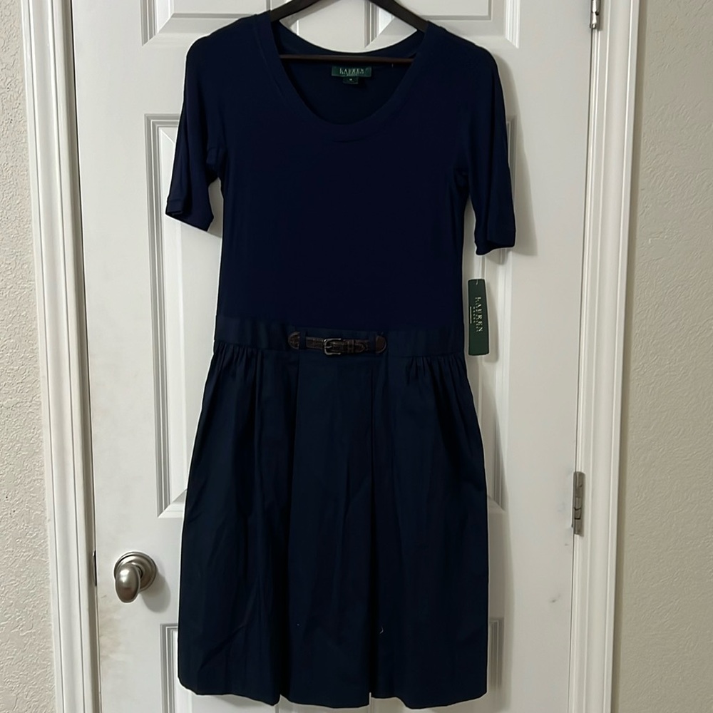 Ralph Lauren navy dress.